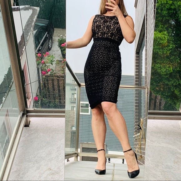 BCBGMAXAZRIA Alice Black Tan Lace Cocktail Dress - Picture 2 of 12